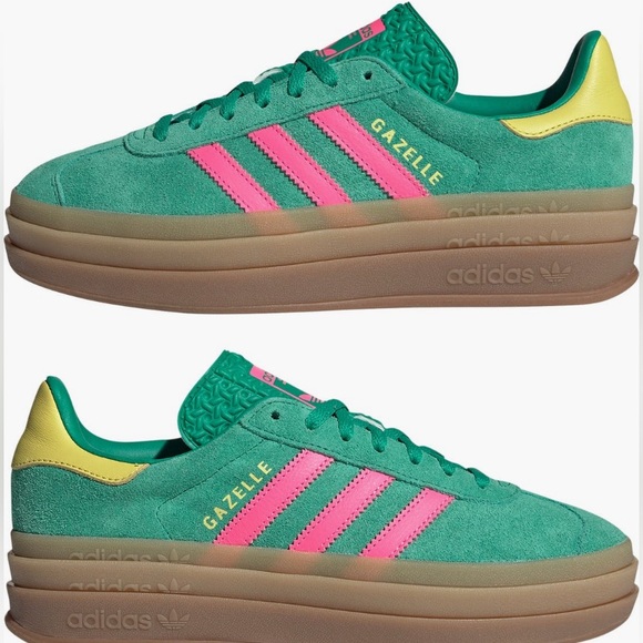 Adidas Gazelle Bold Platform Sneaker Shoes Lifestyle Court Green Pink Sulfur 8.5 - Picture 2 of 12